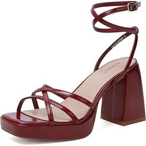 Reitoye Womens Size 8 Red Strappy 4" Platform Heel Open Toe Ankle Strap Shoes